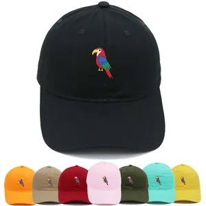 Cotton Baseball Cap With Colorful Parrot Embroidery Casual Sun Hat Adjustable Sports Trucker Hat Streetwear Curved Brim Cap