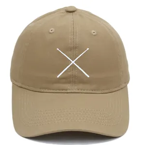 Casquette de baseball en coton kaki avec broderie croisée blanche et design 6 pans