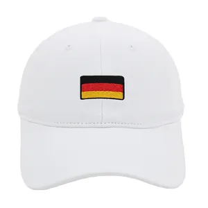 White cotton baseball cap with Germany flag embroidery and adjustable curved brim