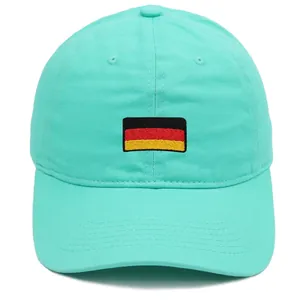 Mint green cotton baseball cap featuring German flag embroidery and 6-panel design