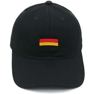 Classic black cotton baseball cap with embroidered German flag on a white background