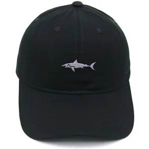 Casquette de baseball en coton noir avec broderie requin argentée de haute qualité