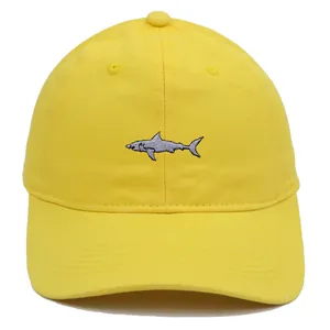 Casquette de baseball classique en coton jaune avec broderie requin grise de qualité