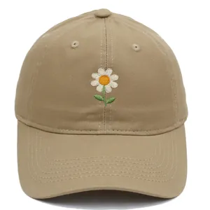Khaki Baumwoll Baseballkappe mit Gänseblümchen Stickerei und atmungsaktivem Sonnenschutz