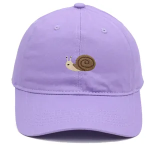 Light purple baseball cap with snail embroidery, breathable cotton sun hat for women