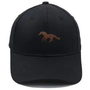 Classic black baseball cap with brown horse embroidery and a structured six-panel design