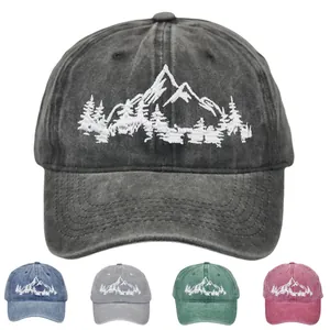 Vintage Washed Cotton Baseball Cap For Men Women Mountain Forest Embroidery Adjustable Outdoor Sun Hat Casual Sports Dad Hat