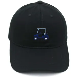 Casquette de baseball noire en coton avec broderie voiture de golf et bord incurvé