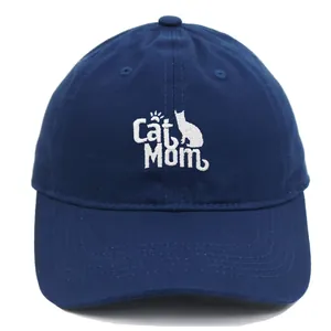 Navy blue cotton baseball cap with Cat Mom embroidery and kitten silhouette