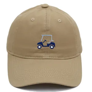 Casquette classique en coton kaki avec broderie de voiture de golf bleue sur le devant