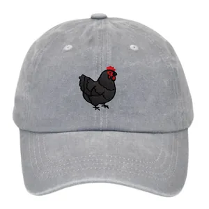 Vintage Washed Cotton Baseball Cap Rooster Hen Embroidery Distressed Adjustable Outdoor Sun Hat For Men Women Casual Top