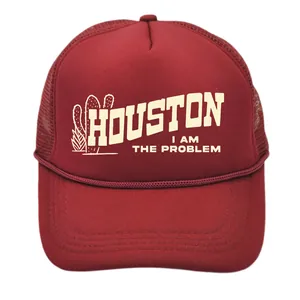 Maroon Houston I Am The Problem trucker hat with breathable mesh back and cactus graphic