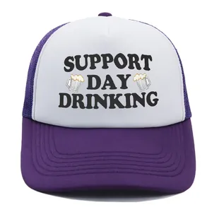 Casquette trucker violette et blanche avec imprimé Support Day Drinking et bière