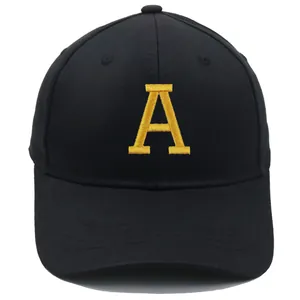Casquette de baseball en coton noir avec broderie jaune lettre A contrastée