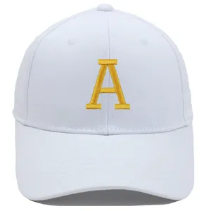 Casquette de baseball en toile blanche avec broderie lettre A jaune et structure à 6 pans