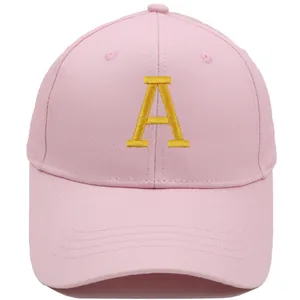 Casquette de baseball rose avec lettre A brodée en jaune, chapeau de soleil en coton