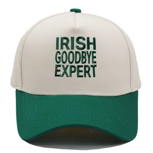 Retro cotton baseball cap in beige and dark green with Irish Goodbye Expert embroidery