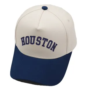 Gorra de béisbol bordada Houston en crema y azul marino de estilo retro americano