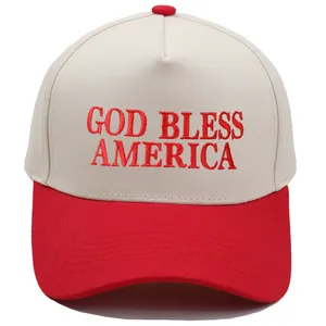 God Bless America Letter Embroidery Baseball Cap Cotton Patchwork Trucker Hat Outdoor Sun Protection Casual Adjustable Hat For Men Women