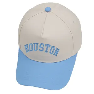 Gorra de béisbol Houston bicolor en beige y azul con bordado 3D y visera plana