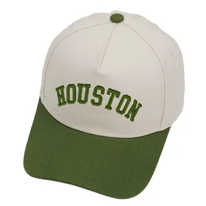 Gorra de béisbol retro bicolor beige y verde oliva con bordado Houston 3D real