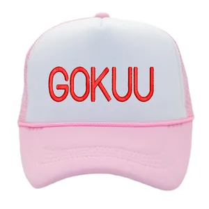 Rosa-weiße GOKUU Buchstaben-Stickerei Trucker Cap mit atmungsaktivem Mesh-Netz und Schirm