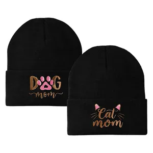 Berretto in Maglia di Acrilico Ricamato Mamma Gatto Mamma Cane per Donna Inverno Caldo Termico Simpatico Motivo Zampa e Orecchie