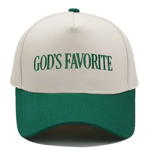 Retro God's Favorite bestickte Trucker Cap in Creme mit grünem Kontrast-Schirm