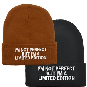 Unisex Acryl Strickmütze Mit I'M NOT PERFECT Stickerei Warme Winter Herbst Rollrand Beanie Mütze