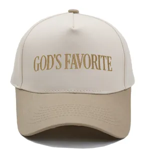 Zweifarbige God's Favorite bestickte Trucker Cap mit gebogenem Schirm in Beige-Khaki