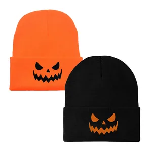 Berretto in Maglia Ricamato con Zucca di Halloween Cappello Invernale Caldo in Acrilico per Uomo Donna Accessorio per Feste