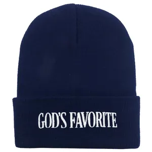 Dunkelblaue God's Favorite Strickmütze mit weißer Bestickung für Damen und Herren