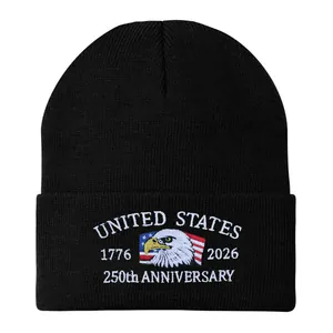USA 250th Anniversary United States 1776-2026 Eagle Embroidery Knit Beanie Hat Warm Acrylic Cuffed Skull Cap For Men Women