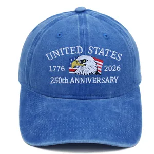 Gorra de béisbol azul de algodón lavado con bordado de águila del 250 aniversario USA