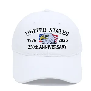 Gorra de béisbol blanca 250 aniversario con bordado de águila y bandera EE. UU.