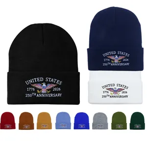 US 250th Anniversary Commemorative Knit Beanie United States 1776-2026 Acrylic Warm Winter Hat With Eagle Embroidery Cap