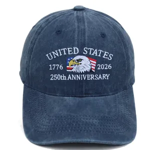 Gorra de béisbol azul marino del 250 aniversario con bordado de águila y bandera USA