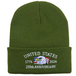 US Marine Corps 250th anniversary eagle embroidery knit beanie in army green color