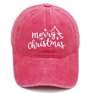 Casquette de baseball fuchsia en coton délavé avec broderie blanche Merry Christmas