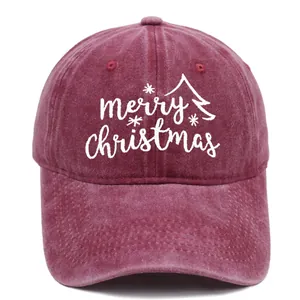 Casquette de baseball vintage bordeaux délavé avec broderie blanche Merry Christmas