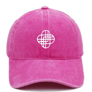 Fuchsia washed cotton baseball cap featuring symmetric white cross embroidery on front