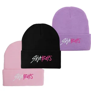 Kpop SAJA BOYS Embroidered Knit Beanie For Men Women Winter Warm Windproof Cuffed Streetwear Skull Cap Fashion Hat