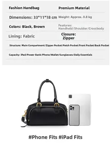 Black vintage bowling bag size 33x11x18cm with interior storage capacity for iPad