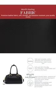 Close-up of premium black lychee texture leather showing waterproof and soft fabric detail