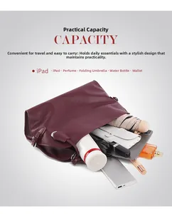 Spacious burgundy leather tote bag showing internal capacity for iPad and daily essentials