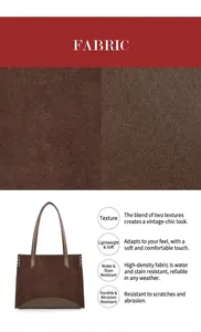 Détail du sac cabas marron montrant les textures de daim et de cuir imperméable