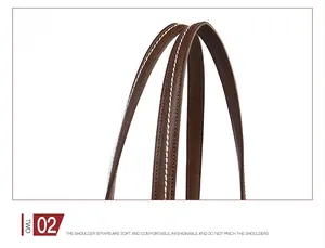 Détail de la bandoulière en cuir marron avec double surpiqûre blanche décorative