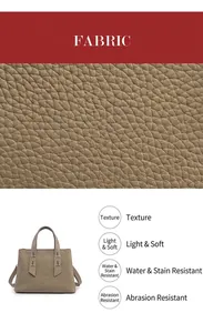 Detailed view of taupe Togo leather texture showing waterproof and scratch-resistant fabric