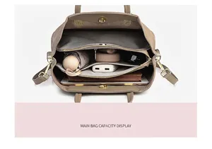 Top-down view of the spacious multi-compartment interior layout for women's leather tote bag