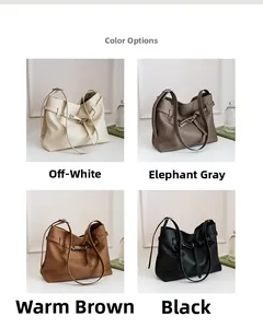 Litchi pattern leather tote bags in off-white, grey, brown and black colors